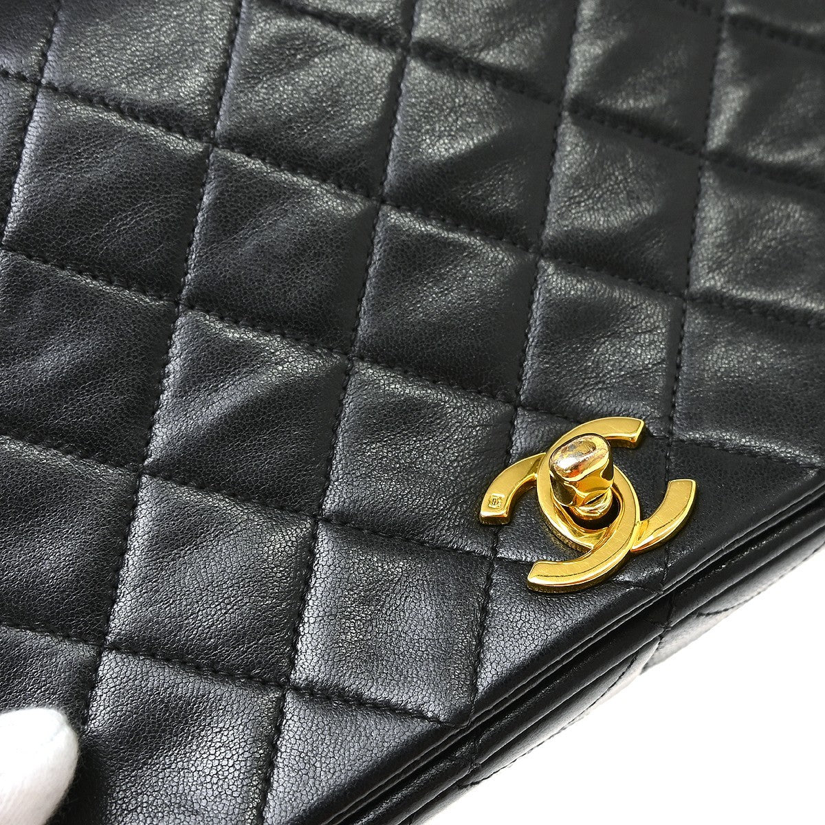 Chanel Black Lambskin Turnlock Small Full Flap Shoulder Bag