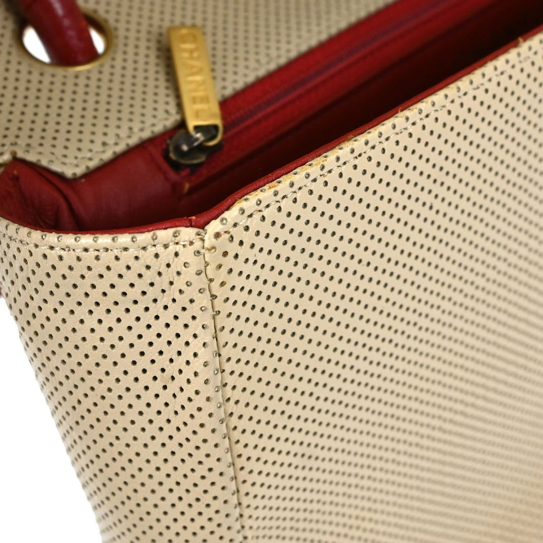 Borsa Chanel Single Flap Media Vintage in Vernice Beige e Rossa