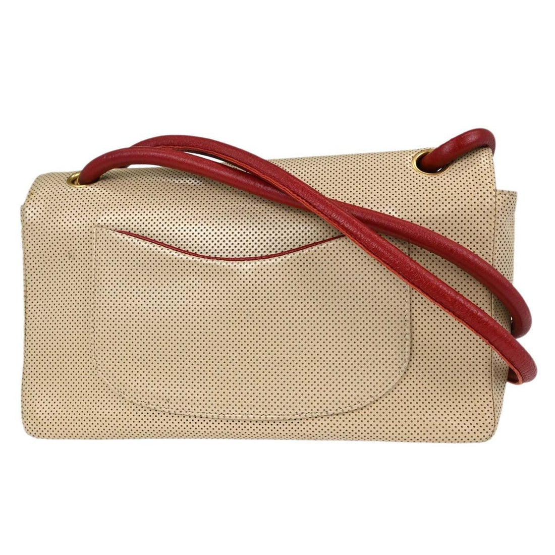 Borsa Chanel Single Flap Media Vintage in Vernice Beige e Rossa