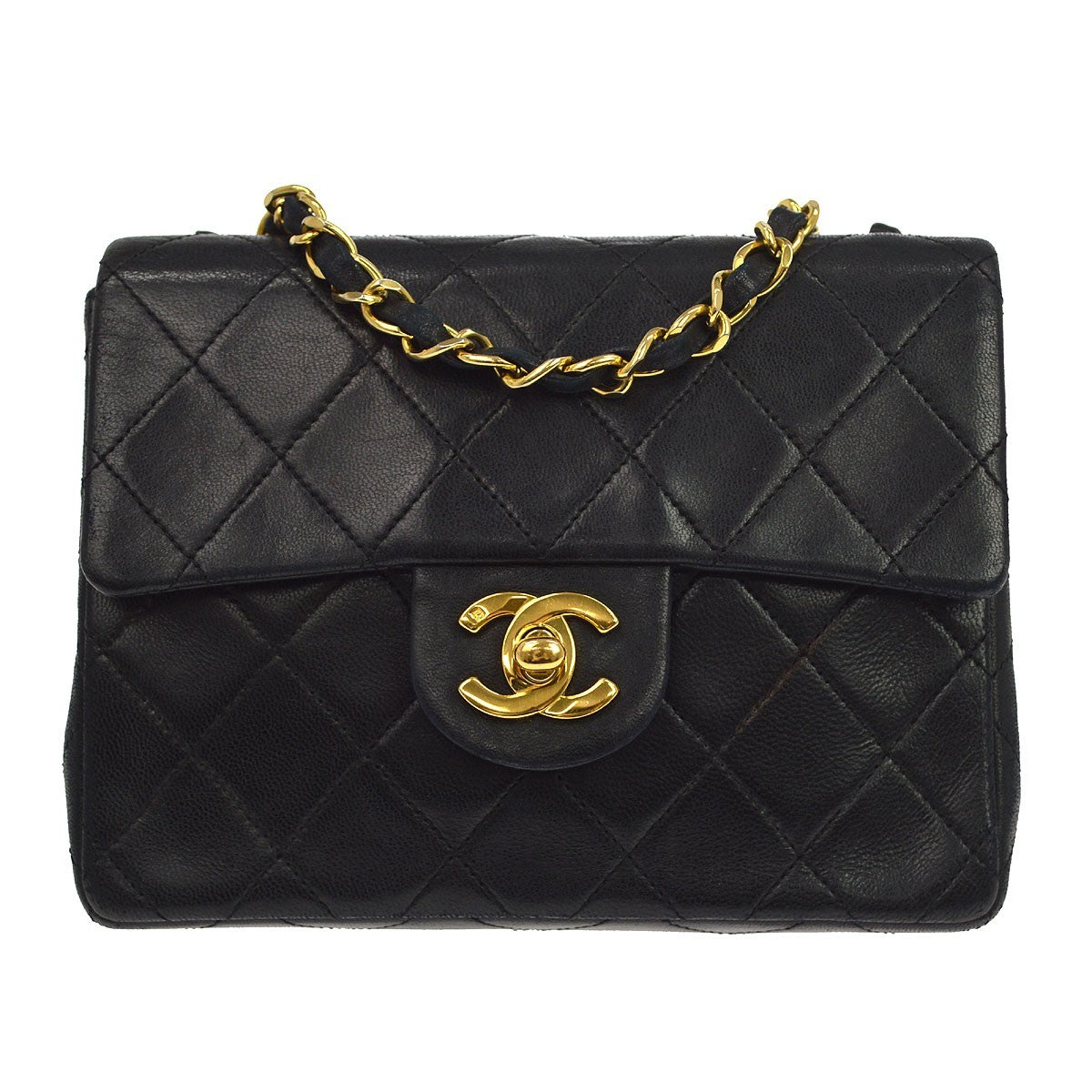 Borsa Chanel Mini Classic Flap Quadrata Vintage in Pelle di Agnello Nera