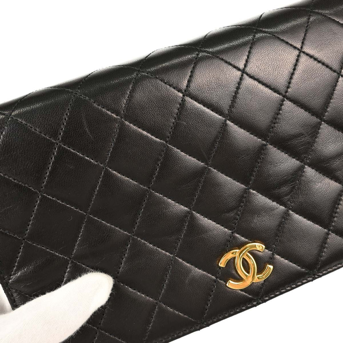 Borsa Chanel Pushlock Full Flap Vintage in Pelle di Agnello Nera