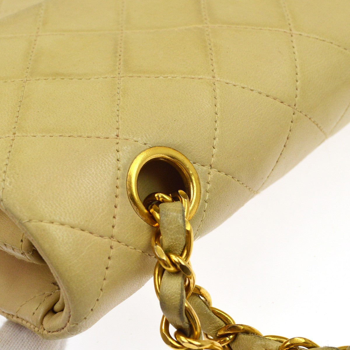 Chanel Beige Lambskin Medium Classic Double Flap Shoulder Bag
