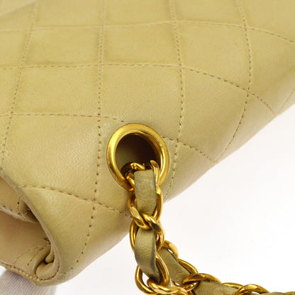 Chanel Beige Lambskin Medium Classic Double Flap Shoulder Bag