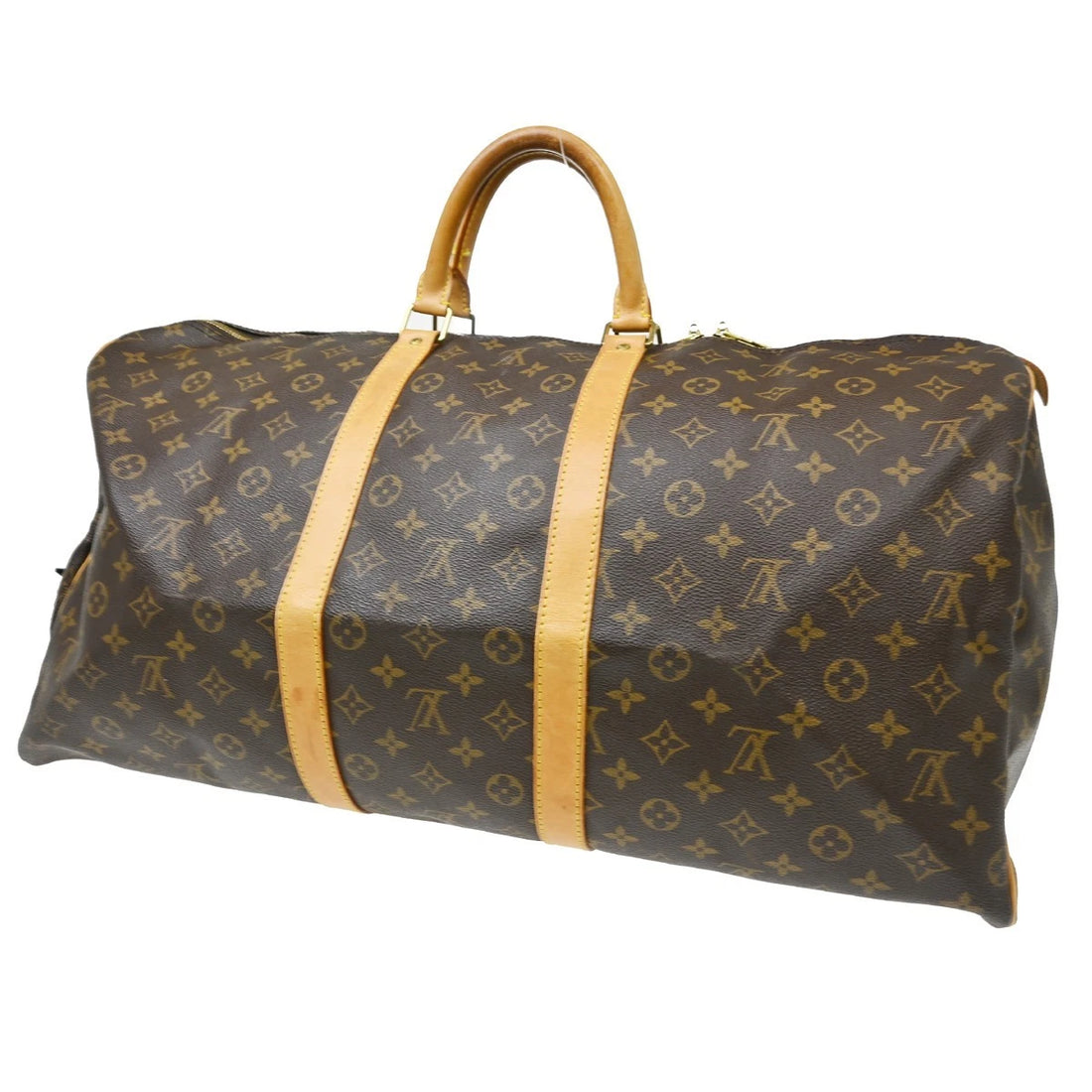 Borsa Louis Vuitton Keepall 55 Travel Handbag Vintage in Monogram Canvas, Leather Marrone