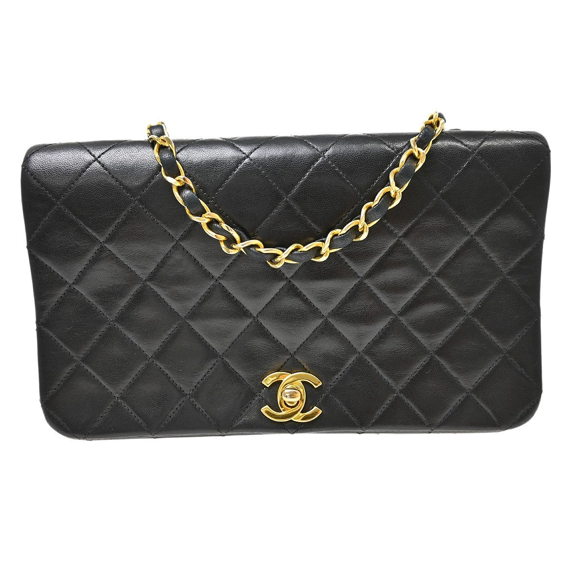 Chanel Black Lambskin Turnlock Small Full Flap Shoulder Bag