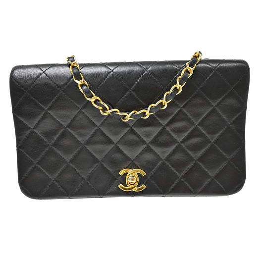 Chanel Black Lambskin Turnlock Small Full Flap Shoulder Bag
