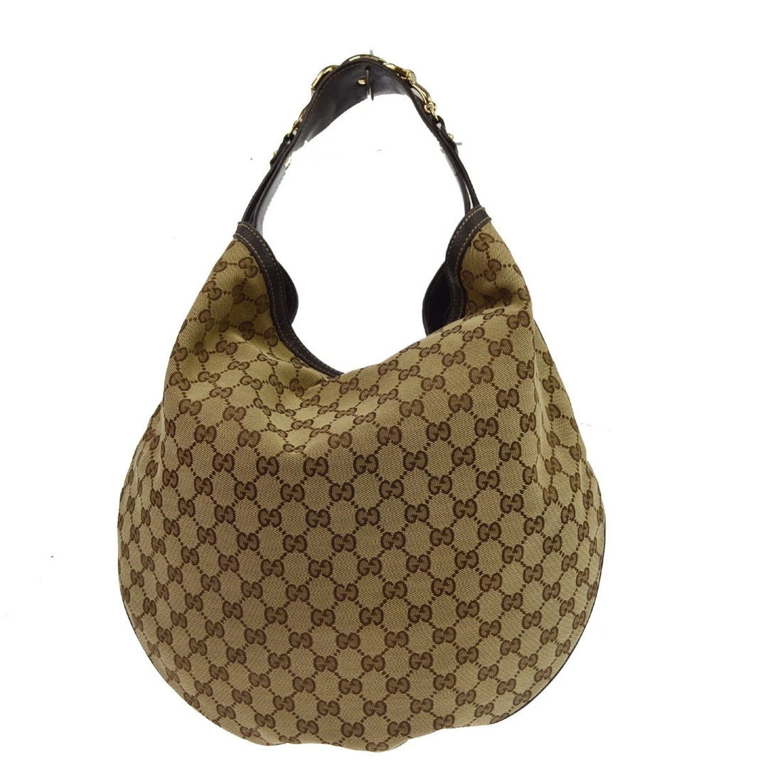 Borsa Gucci GG Canvas Wave Horsebit Hobo Bag Vintage in Tela, Pelle Beige