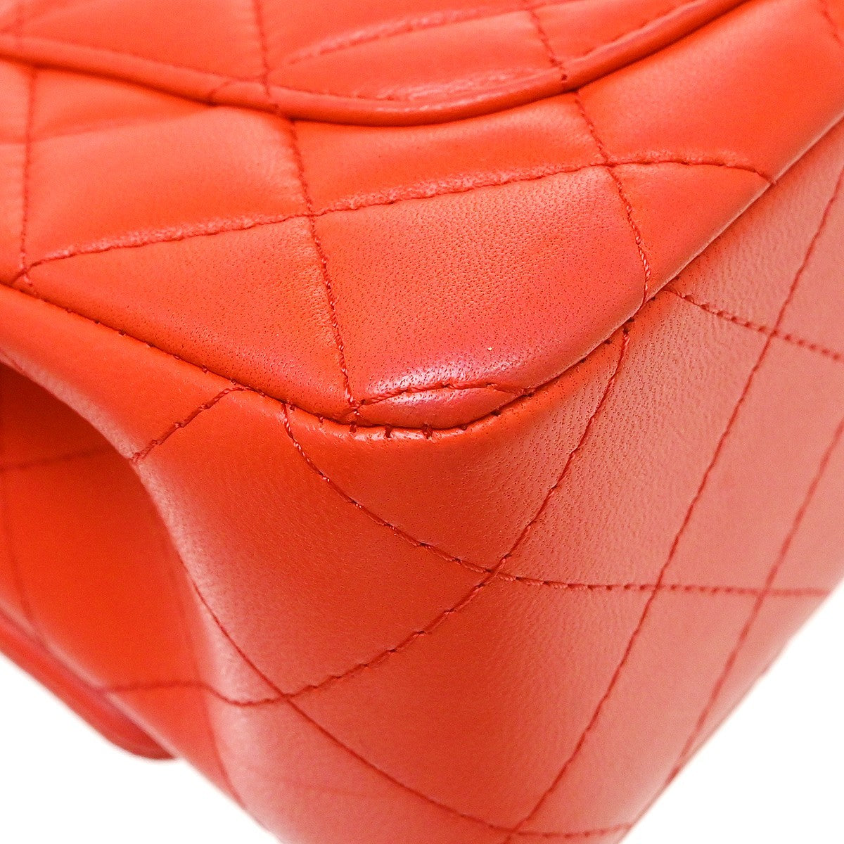 Chanel Orange Lambskin Single Flap Shoulder Bag