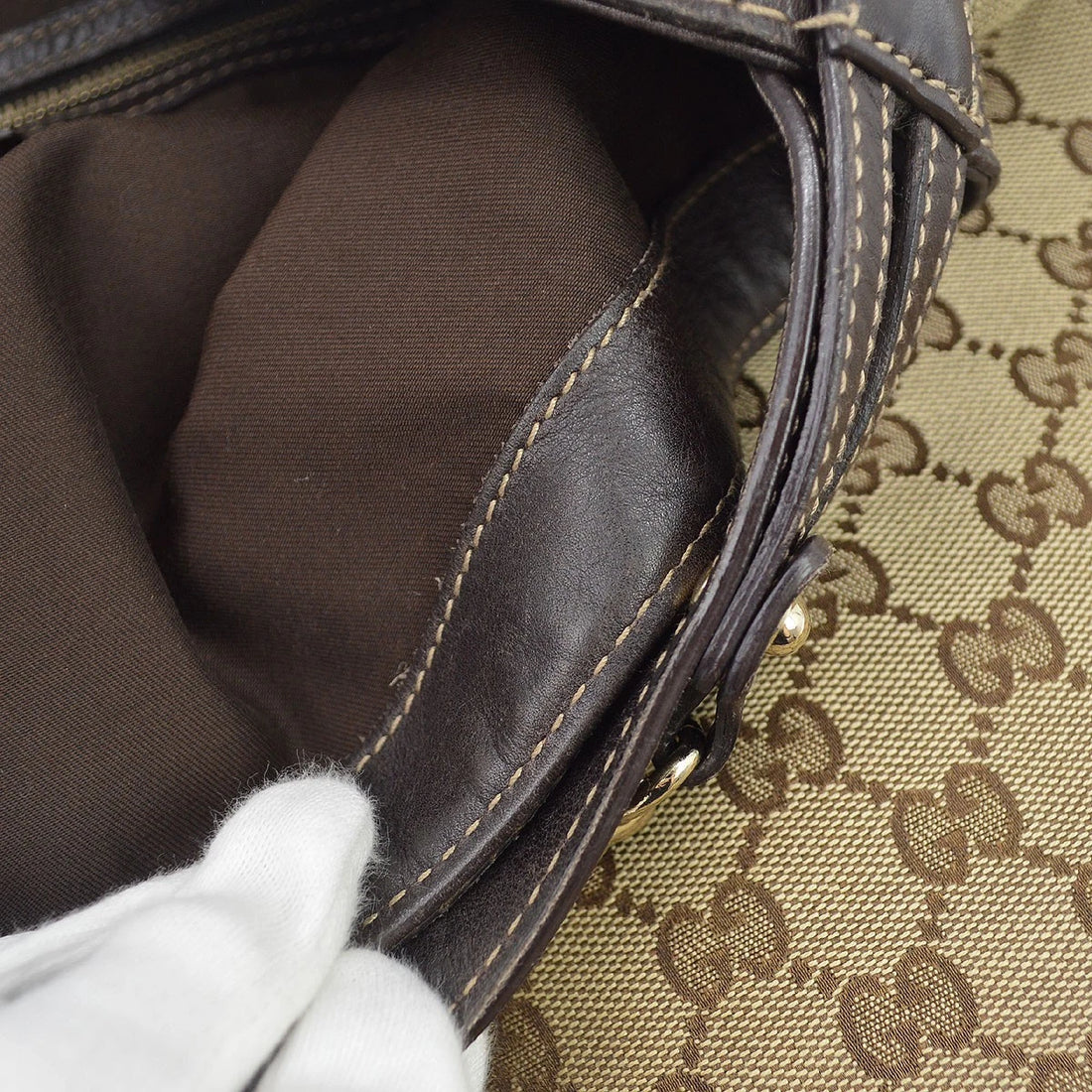 Borsa Gucci GG Canvas Wave Horsebit Hobo Bag Vintage in Tela, Pelle Beige