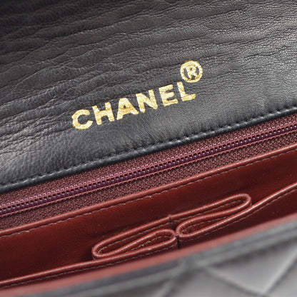 Chanel Black Lambskin Pushlock Small Full Flap Shoulder Bag