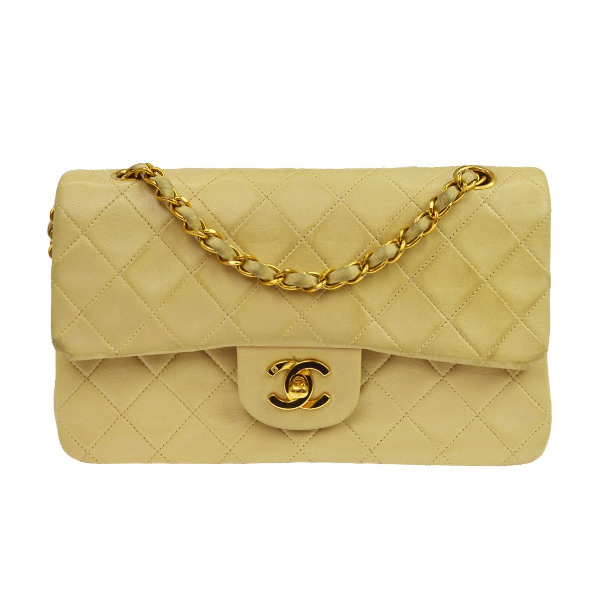 Chanel Beige Lambskin Medium Classic Double Flap Shoulder Bag