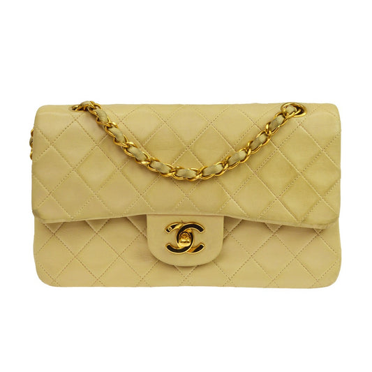 Chanel Beige Lambskin Medium Classic Double Flap Shoulder Bag