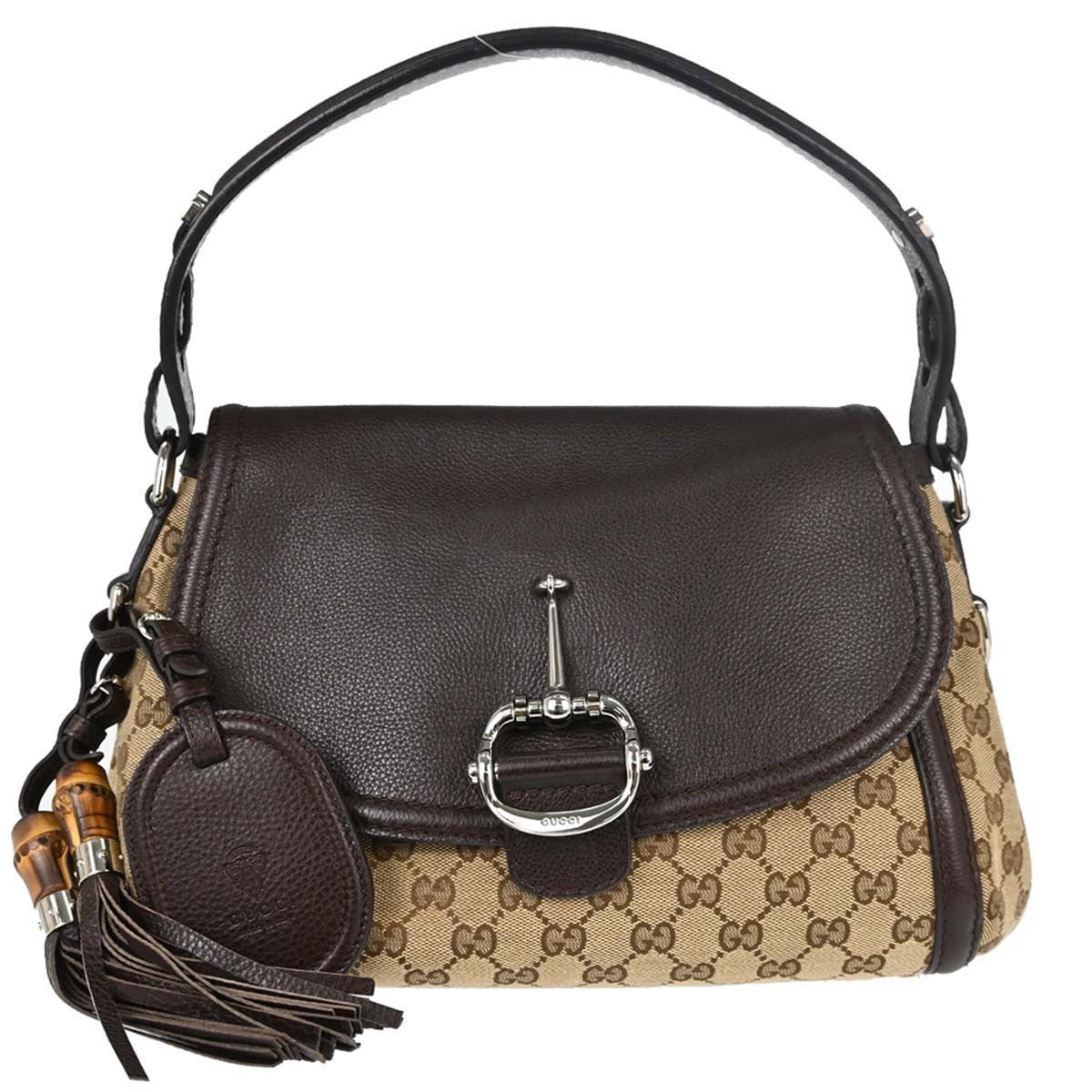 Borsa Gucci Techno Horsebit Vintage in Tela e Pelle Beige