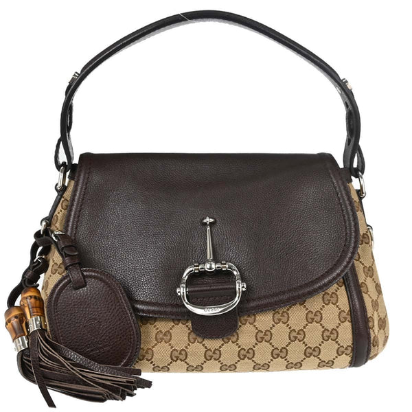 Borsa Gucci Techno Horsebit Vintage in Tela e Pelle Beige