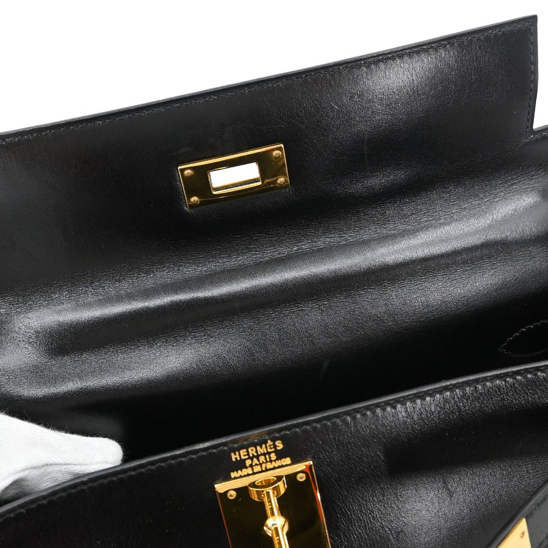 Borsa Hermès Black Box Calf Kelly 28 Sellier 2way Handbag Vintage in Box Calf, Pelle Nero