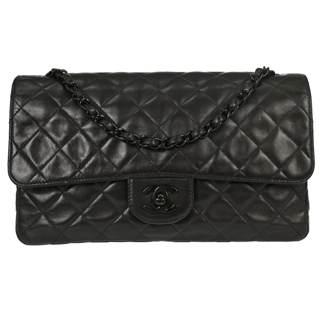 Borsa Chanel Single Flap Vintage in Pelle di Agnello Nera