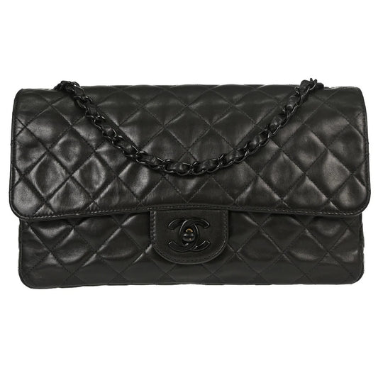 Chanel Black Lambskin Single Flap Medium Shoulder Bag