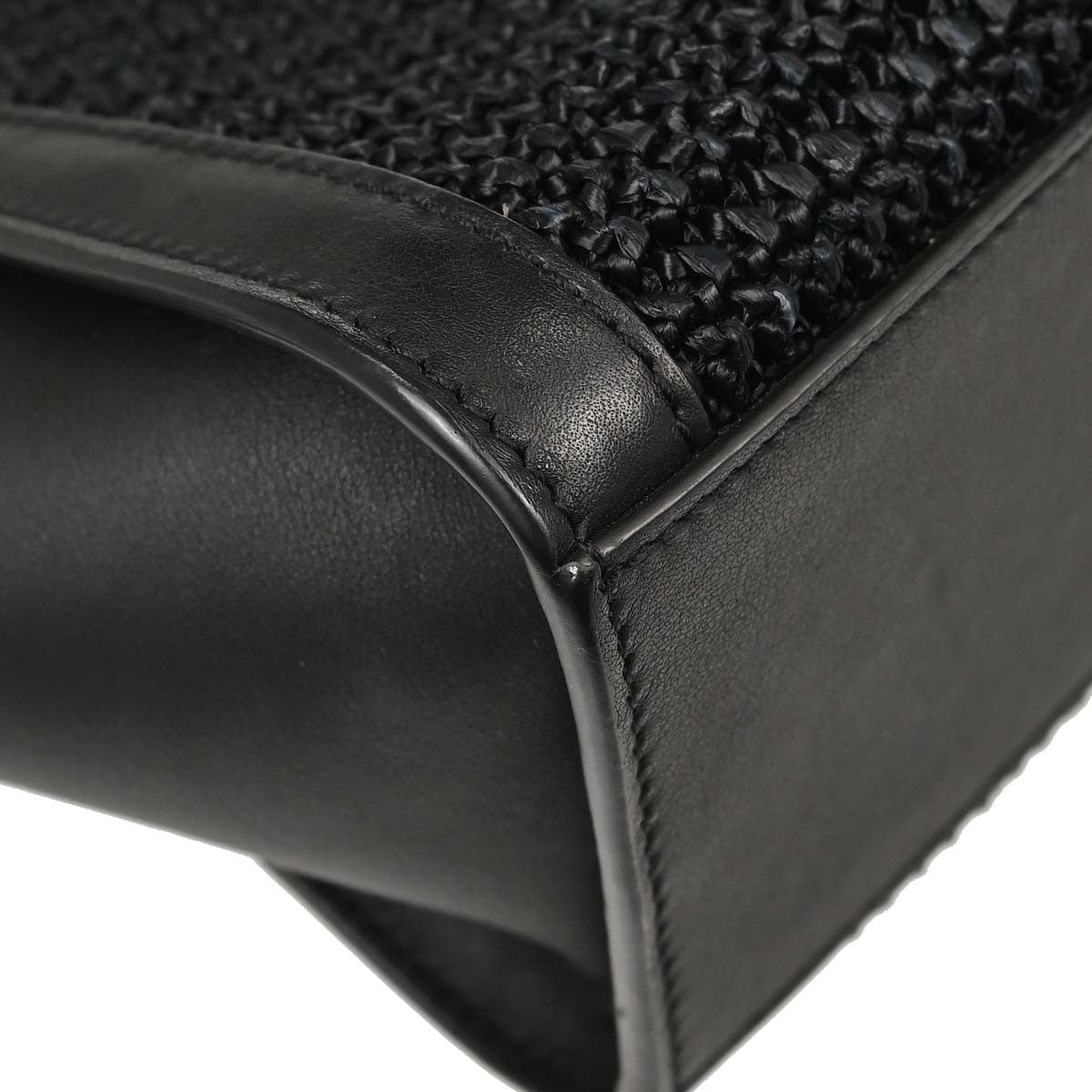 Saint Laurent Black Raffia Calfskin Toy Cabas Shoulder Bag