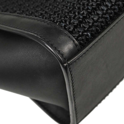 Saint Laurent Black Raffia Calfskin Toy Cabas Shoulder Bag
