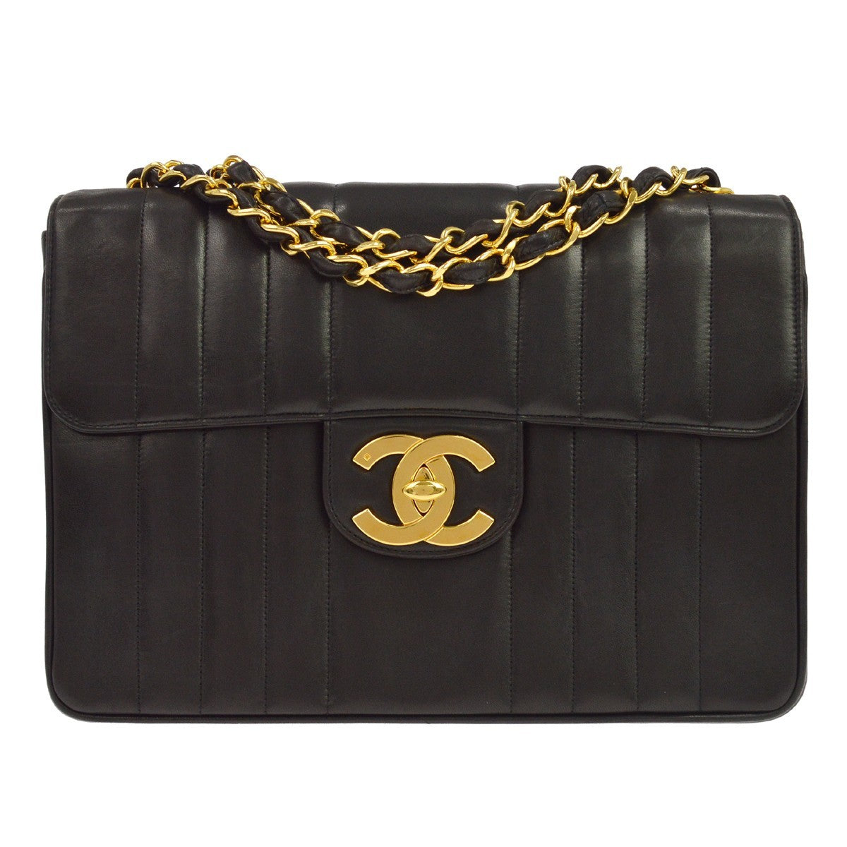 Borsa Chanel Jumbo Classic Flap Vintage in Pelle di Agnello Nera