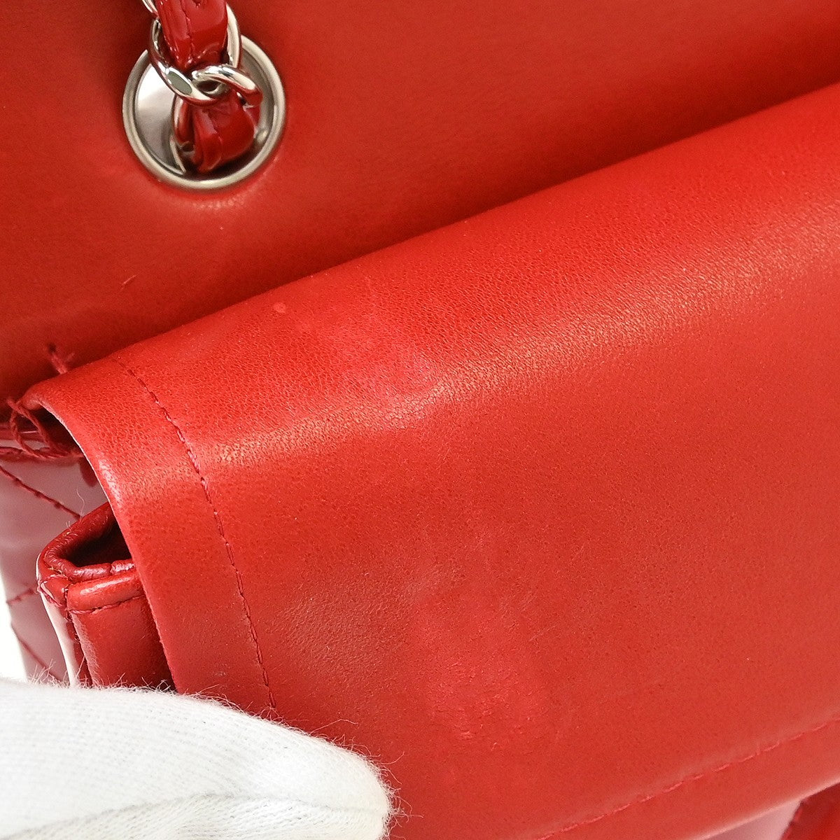 Chanel Red Patent Leather Medium Classic Double Flap Shoulder Bag
