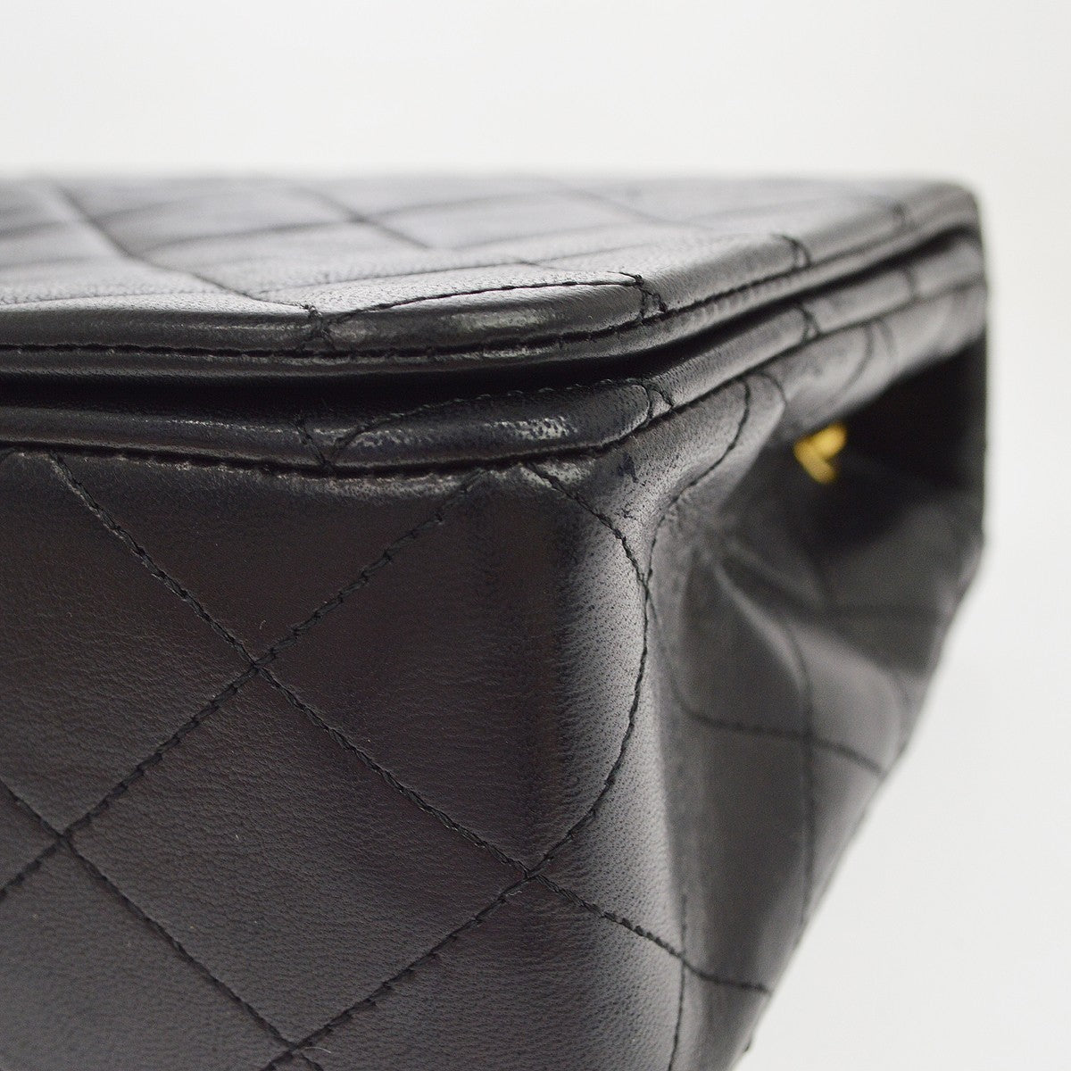 Chanel Black Lambskin Pushlock Small Full Flap Shoulder Bag