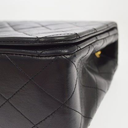 Chanel Black Lambskin Pushlock Small Full Flap Shoulder Bag