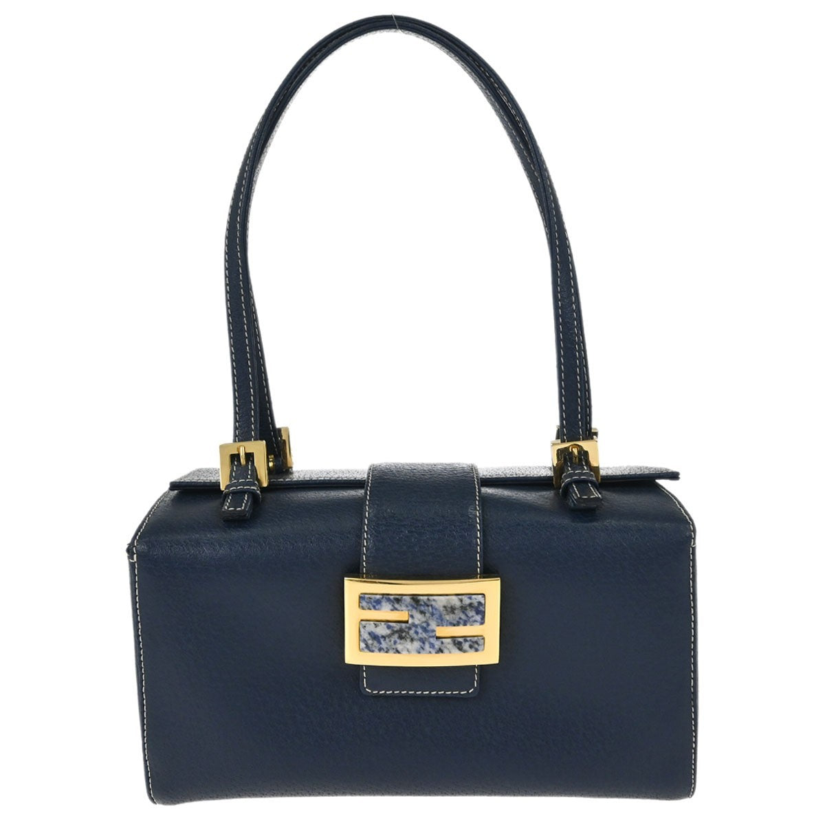Fendi Blue Leather Baguette Box Handbag