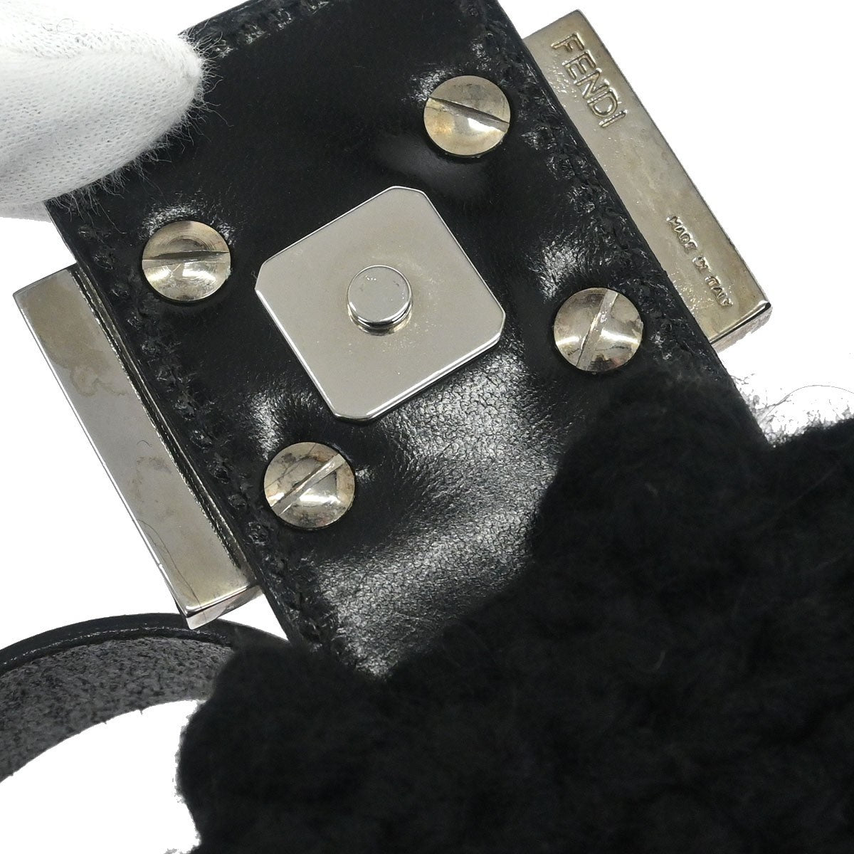 Fendi Black Wool Baguette Handbag
