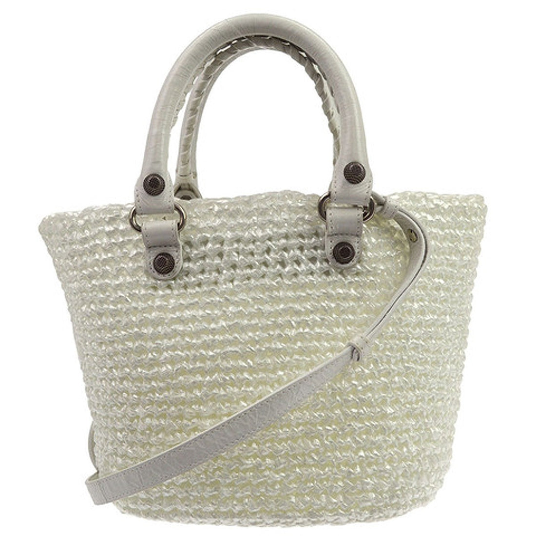Borsa Balenciaga Le Cagole Panier S Vintage in Nylon e Pelle Bianca