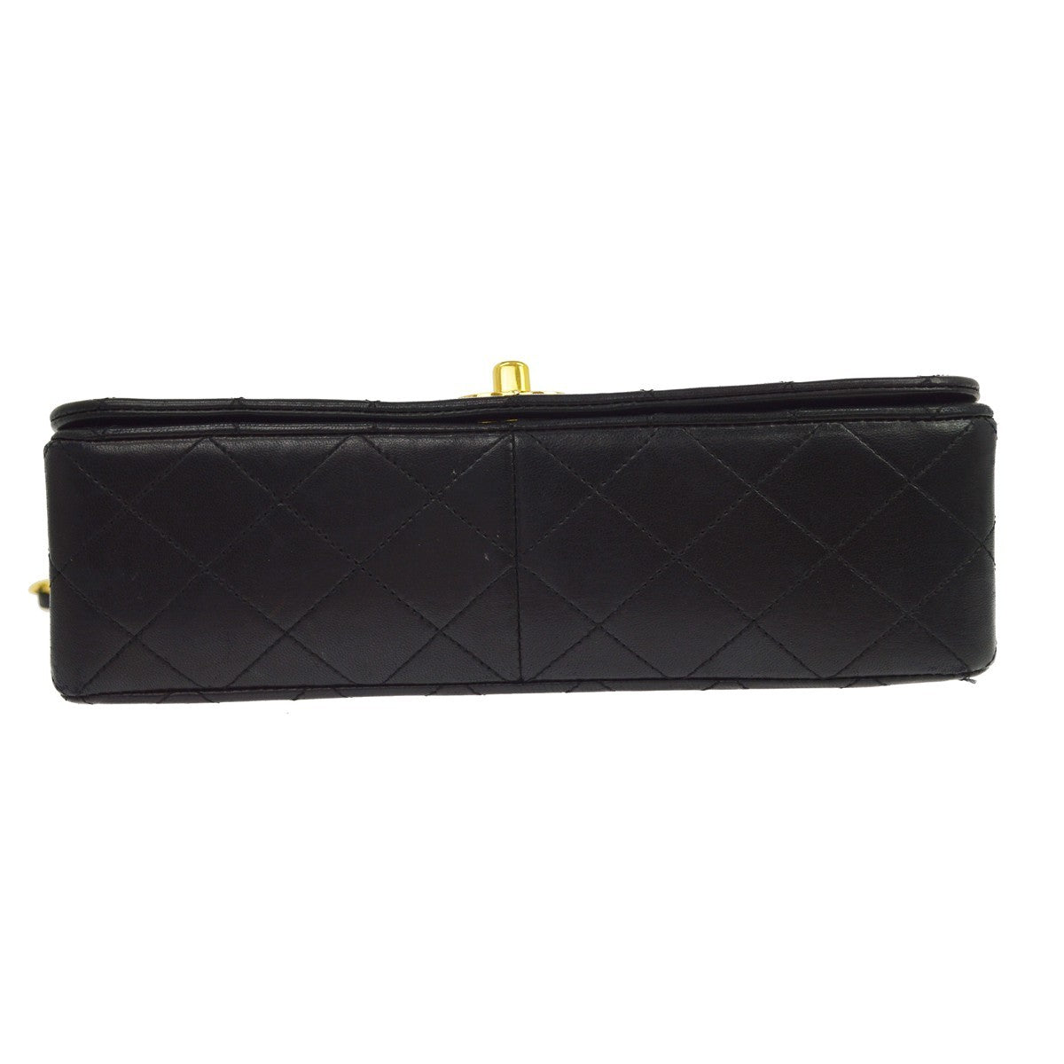 Chanel Black Lambskin Pushlock Small Full Flap Shoulder Bag