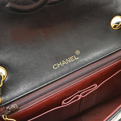 Chanel Black Lambskin Turnlock Small Full Flap Shoulder Bag