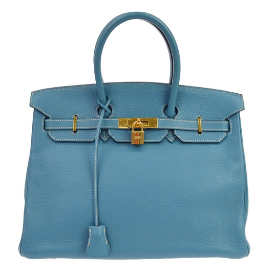 Borsa Hermès Birkin 35 Vintage in Pelle Clémence Blu