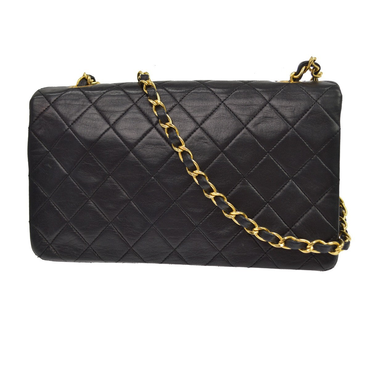 Chanel Black Lambskin Pushlock Small Full Flap Shoulder Bag