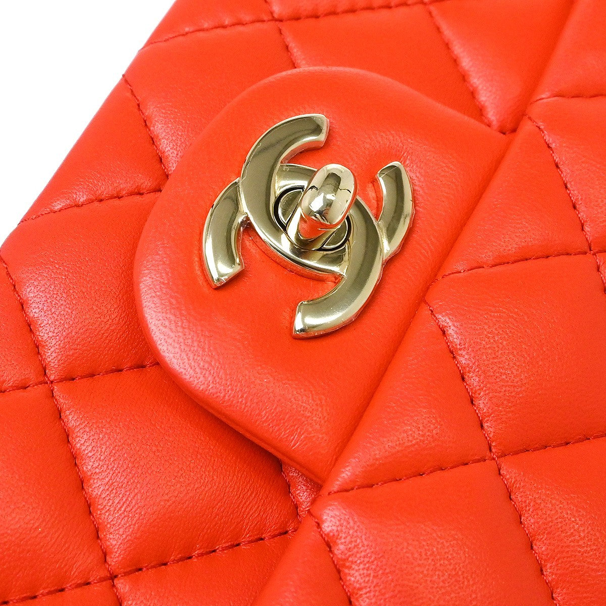 Chanel Orange Lambskin Single Flap Shoulder Bag