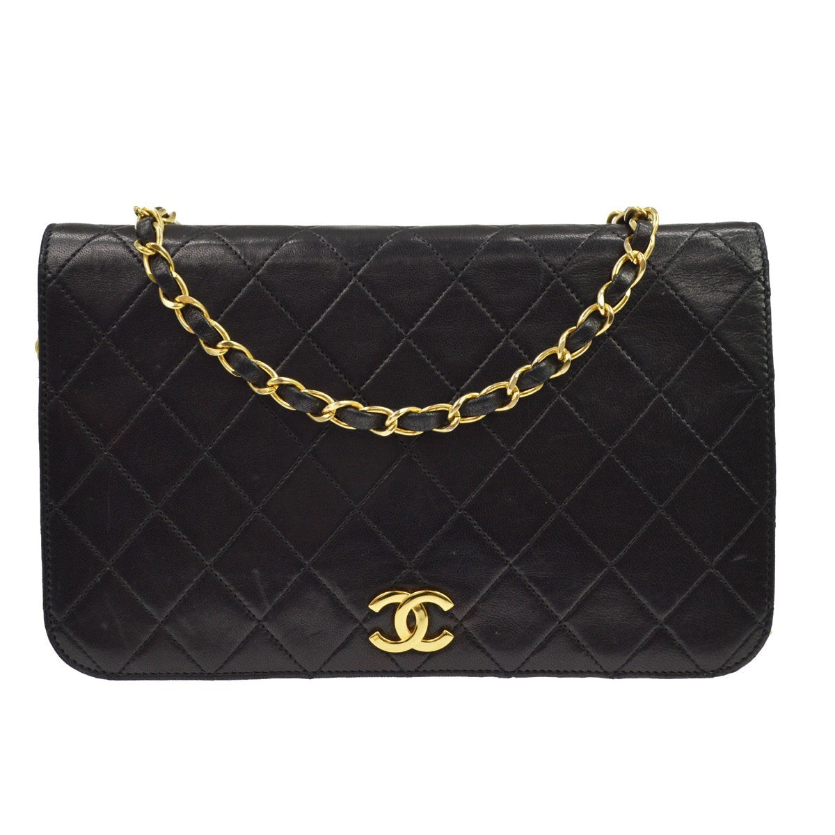 Chanel Black Lambskin Turnlock Small Full Flap Shoulder Bag Vintage