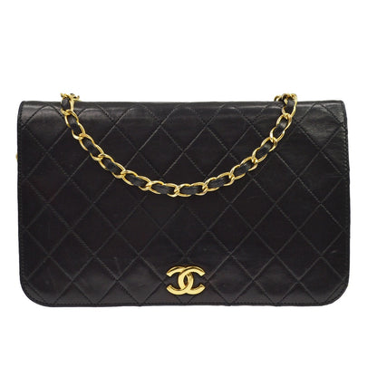 Chanel Black Lambskin Turnlock Small Full Flap Shoulder Bag Vintage