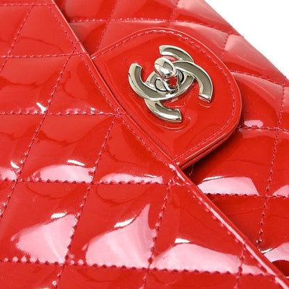 Chanel Red Patent Leather Medium Classic Double Flap Shoulder Bag