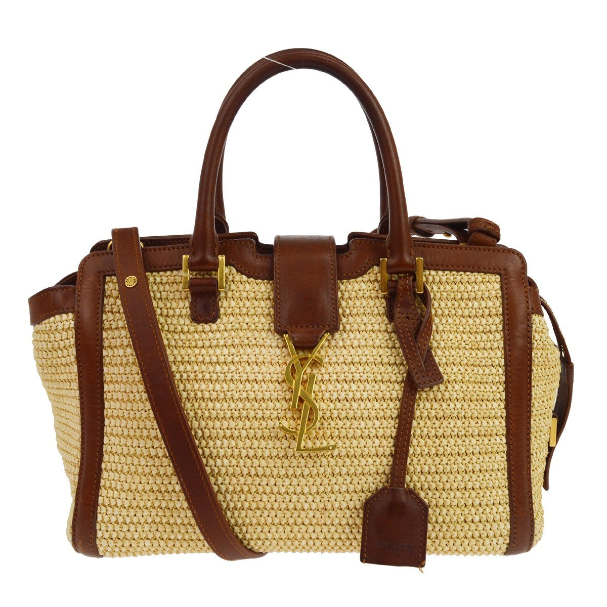 Borsa Saint Laurent Beige Straw Baby Cabas 2way Handbag Vintage in Paglia Beige