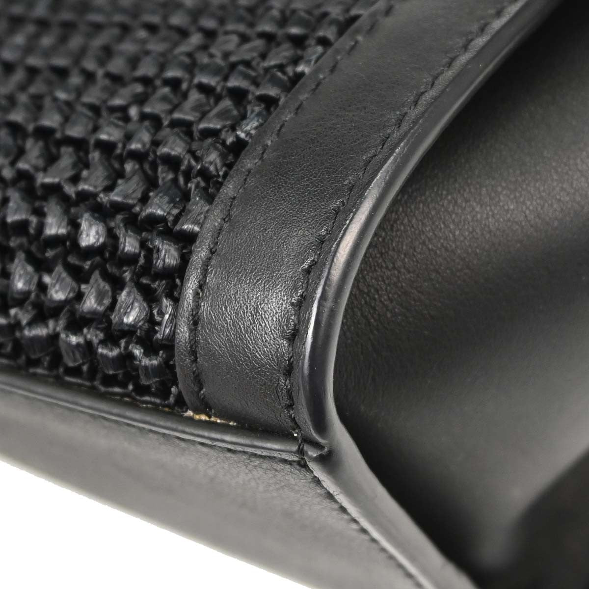 Saint Laurent Black Raffia Calfskin Toy Cabas Shoulder Bag