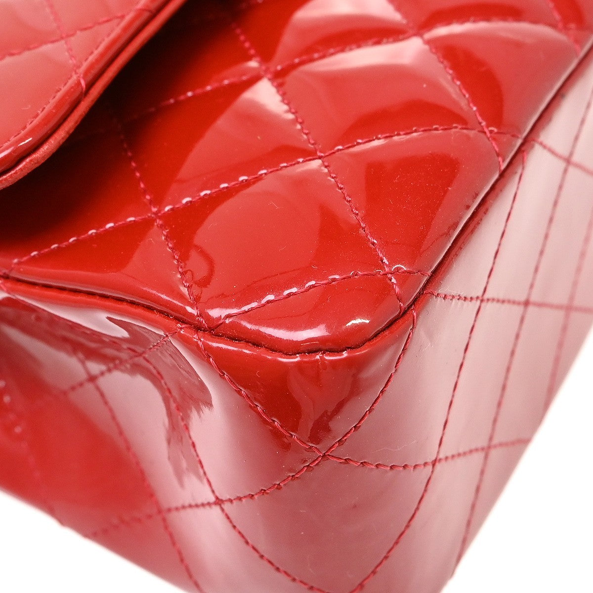 Chanel Red Patent Leather Medium Classic Double Flap Shoulder Bag