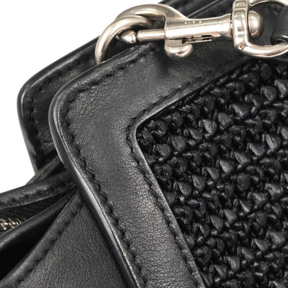 Saint Laurent Black Raffia Calfskin Toy Cabas Shoulder Bag