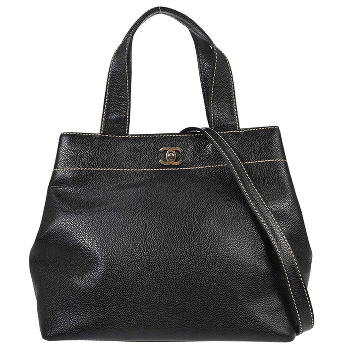 Borsa Chanel Tote 2way Vintage in Pelle di Vitello Nera