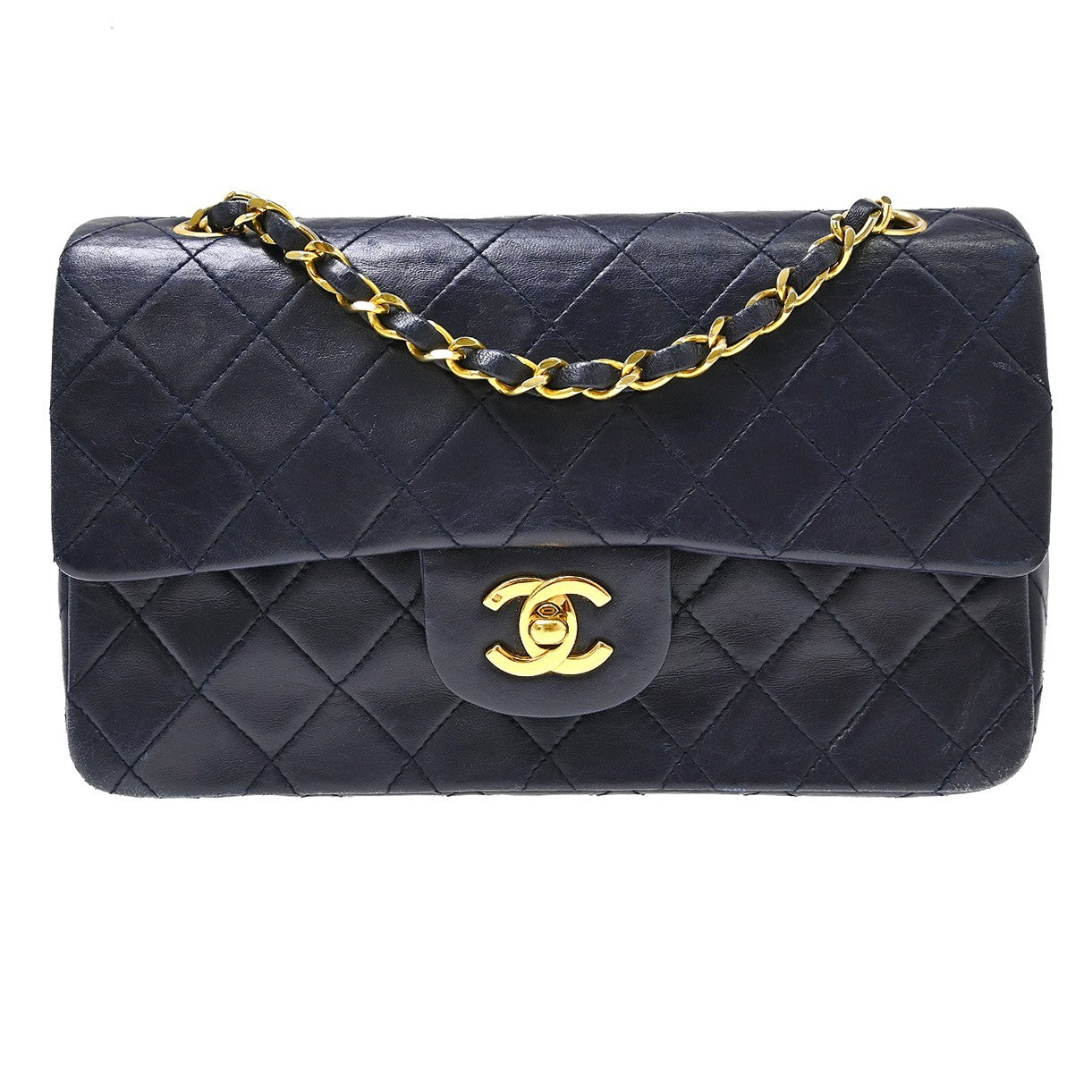 Chanel Navy Lambskin Small Classic Double Flap Shoulder Bag