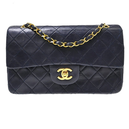 Chanel Navy Lambskin Small Classic Double Flap Shoulder Bag