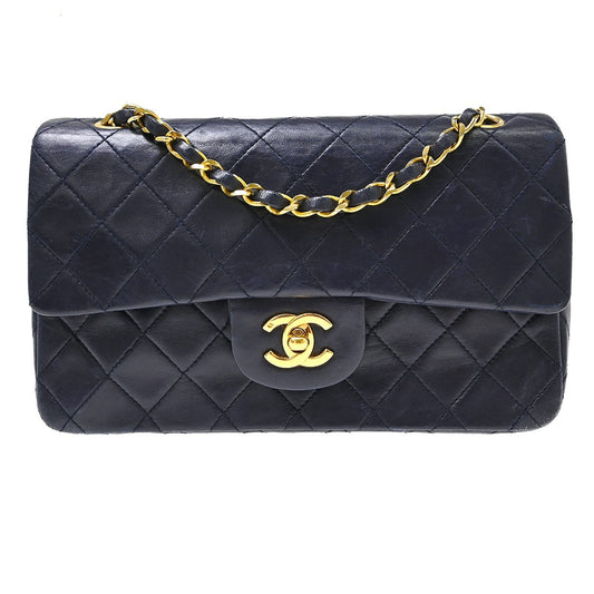 Chanel Navy Lambskin Small Classic Double Flap Shoulder Bag