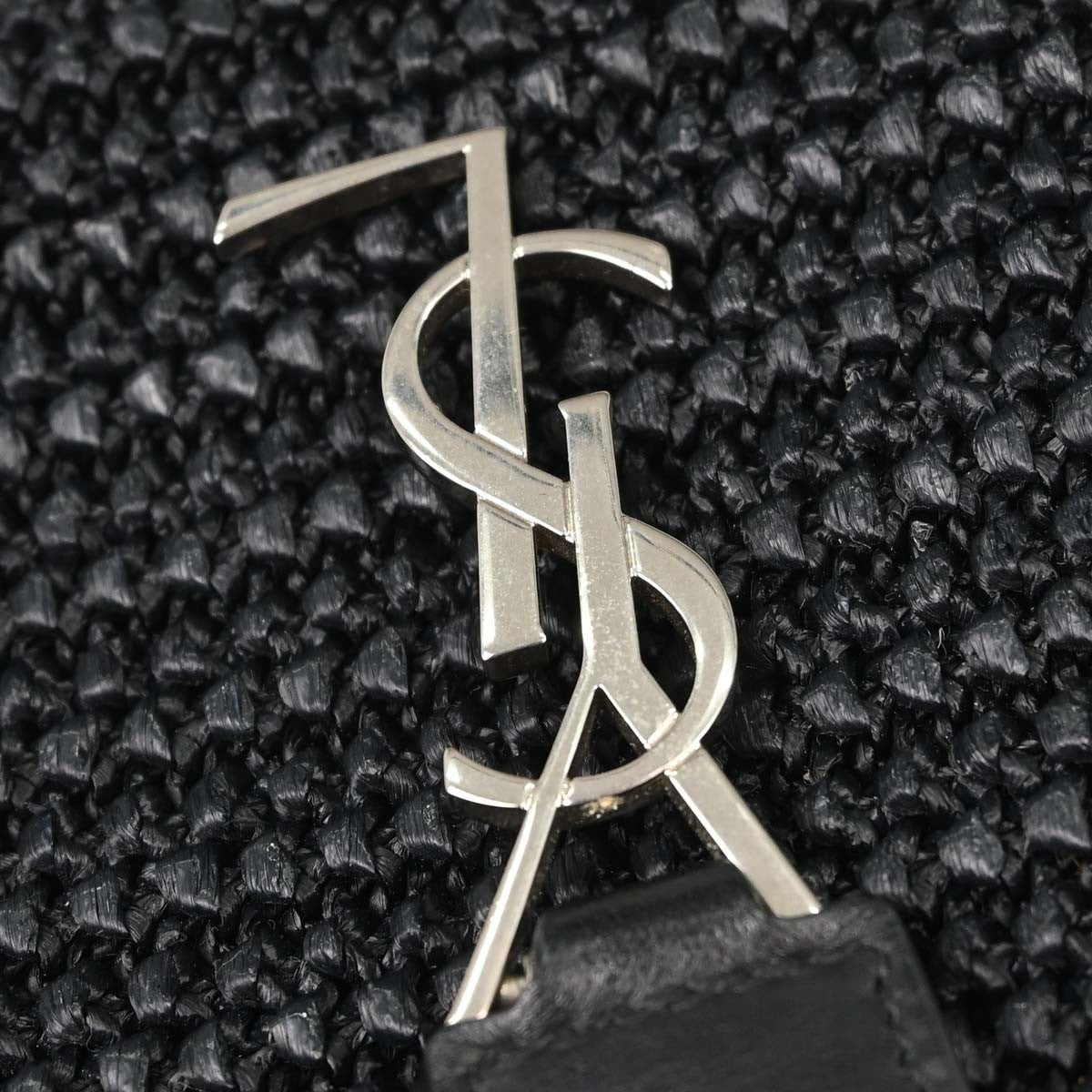 Saint Laurent Black Raffia Calfskin Toy Cabas Shoulder Bag