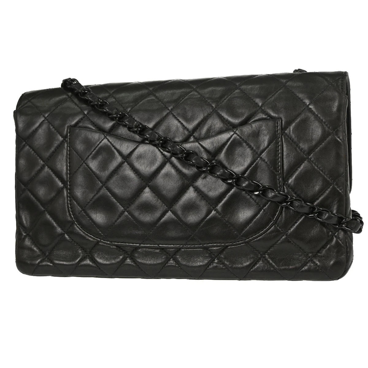 Chanel Black Lambskin Single Flap Medium Shoulder Bag
