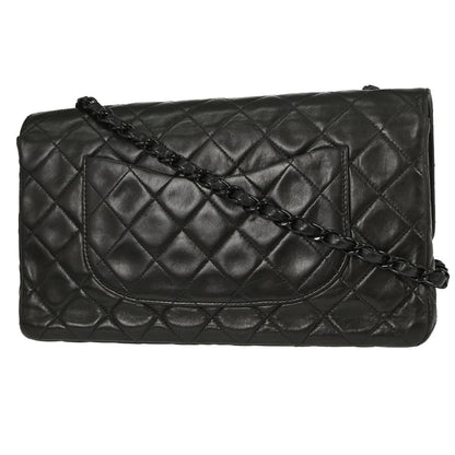 Chanel Black Lambskin Single Flap Medium Shoulder Bag