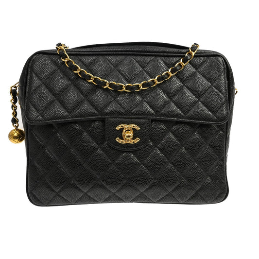 Borsa Chanel a spalla vintage in pelle Caviar nera